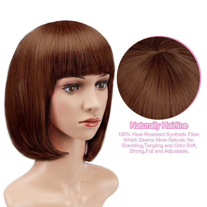 Light brown : AGPtEK 13 Inches Bob Style Wig Disco Party Short Straight Bang Hair Heat Resistant Full Wig-Light brown