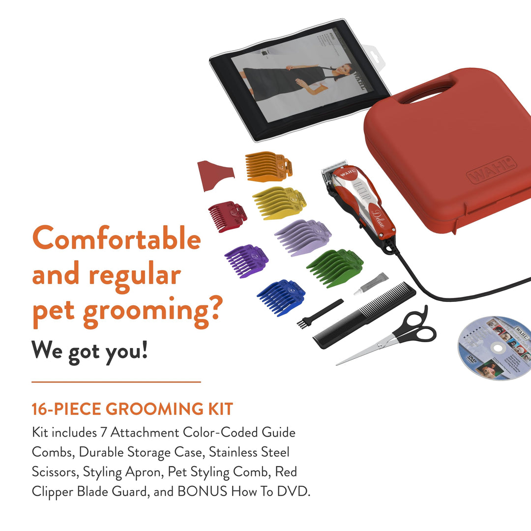 Professional Animal Deluxe U-Clip Pet, Dog, & Cat Clipper & Grooming Kit - Red and Chrome