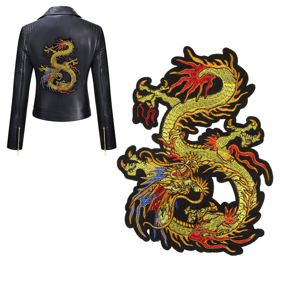 Kissbuty Gold Dragon Patch Embroidered Applique Patch Chinese Dragon Sew on or Iron on Patches for DIY Chinese Dragon Costume, Jeans, Jackets, Clothing, Bags