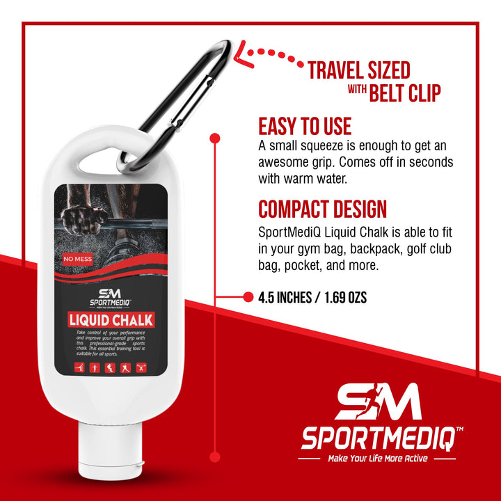 Pro Grade Liquid Chalk – 1 Pack - Mess Free Professional Hand Grip for Gym, Weightlifting, Rock Climbing, Gymnastics, Rock Climbing - Dries in Seconds - 1.69oz Travel Size with Belt Clip