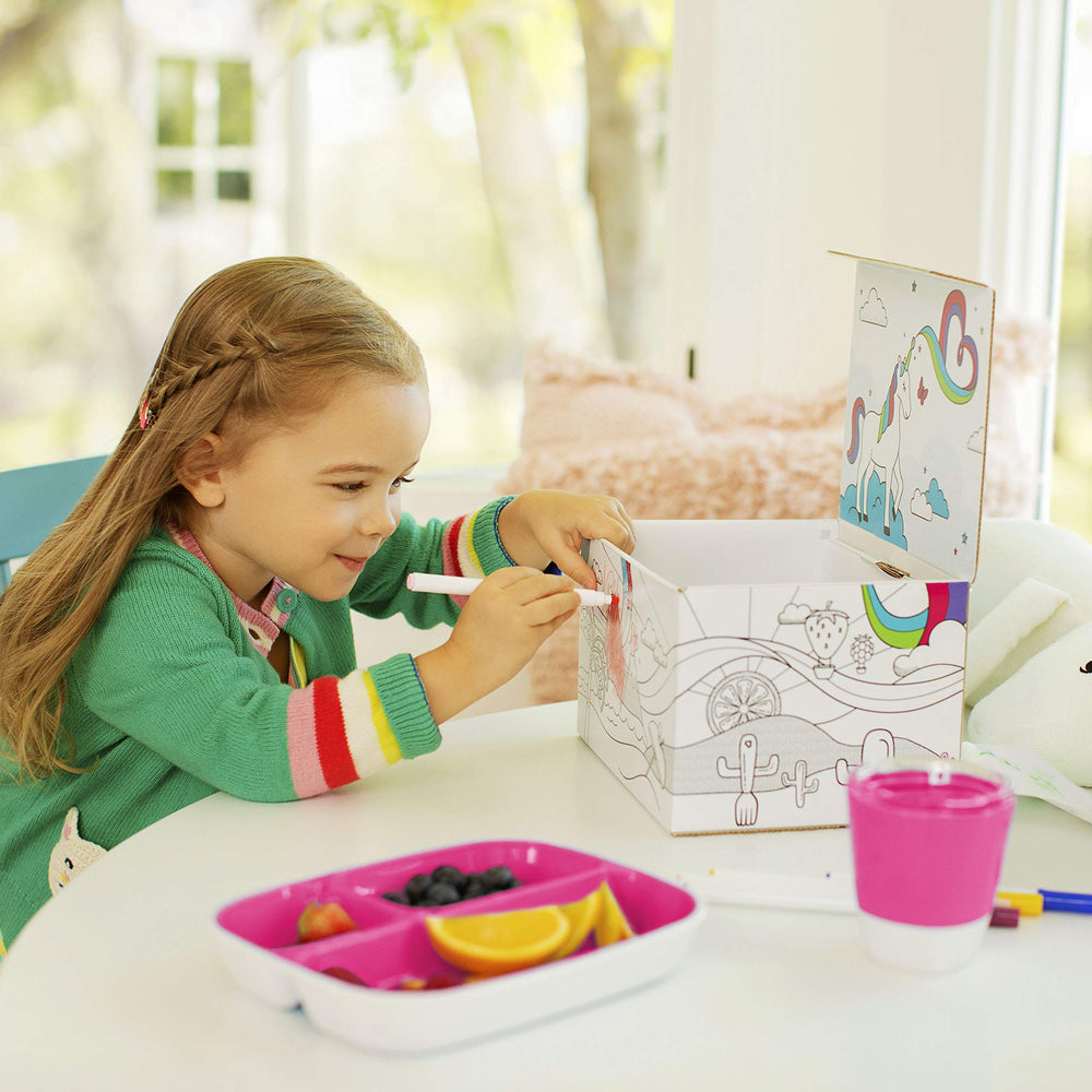 ® Color Me Hungry 7pc Toddler Feeding Supplies Set, Includes Plates, Bowl, Open Cup and Utensils in a Gift Box, Pink