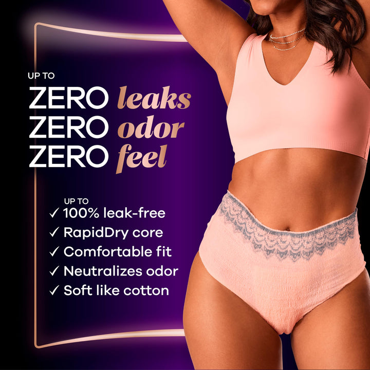Boutique Adult Incontinence & Postpartum Underwear for Women, Maximum Protection, Peach, Large, 18 Count (Packaging May Vary)
