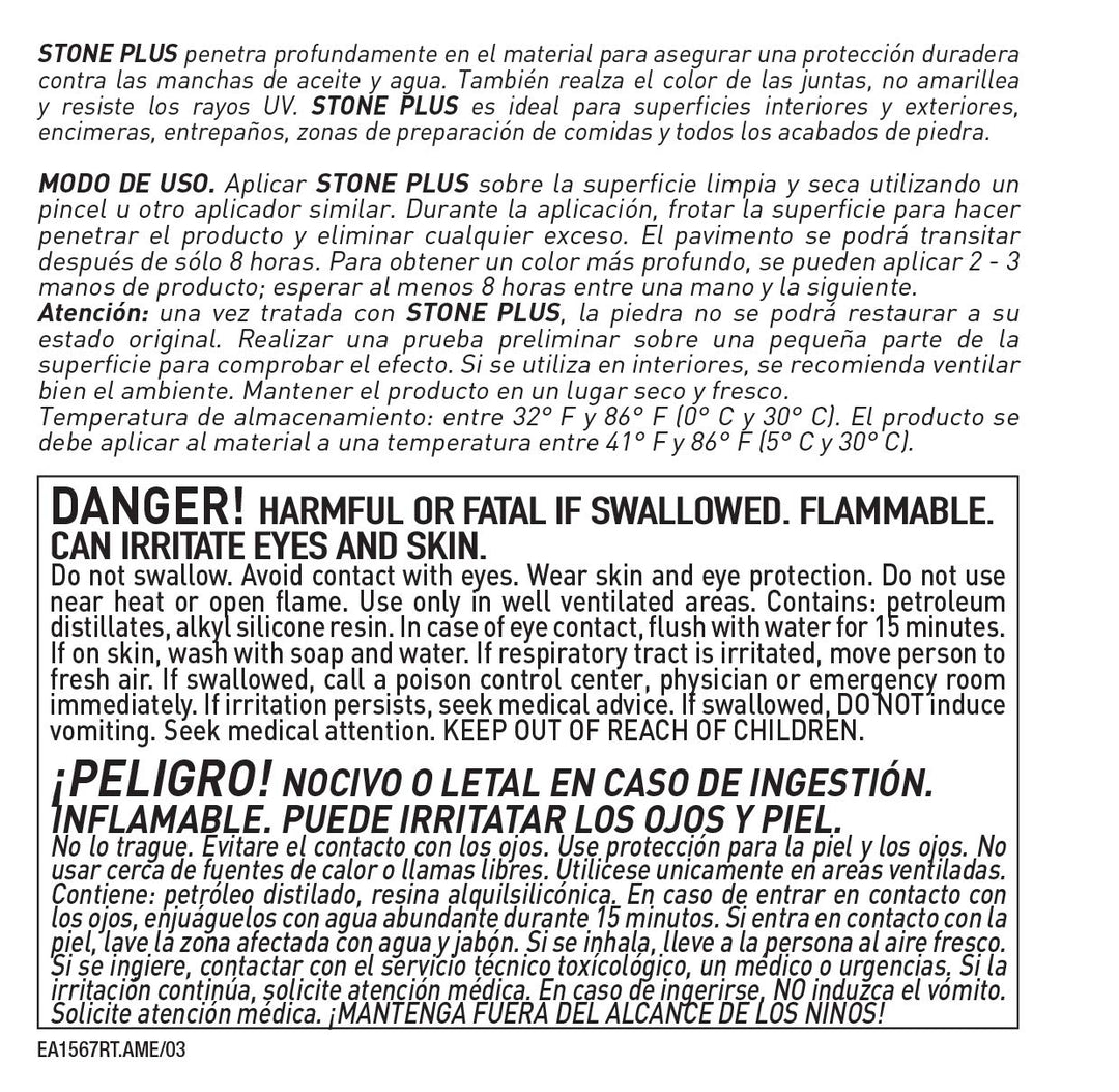 FILA STONEPLUS, Stone Enhancer Sealer, Ideal for All Natural Stone, Protects and Enriches the Color of Polished, Honed, Textured and Tumbled Natural Stone, Solvent Based, 1QT