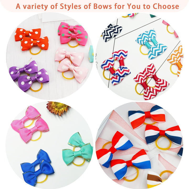 100PCS Cute Pet Grooming Accessories - Colored Polka Dot Hair Bows with Rubber Bands for Small Dogs and Puppies like Yorkies - 50 Pairs