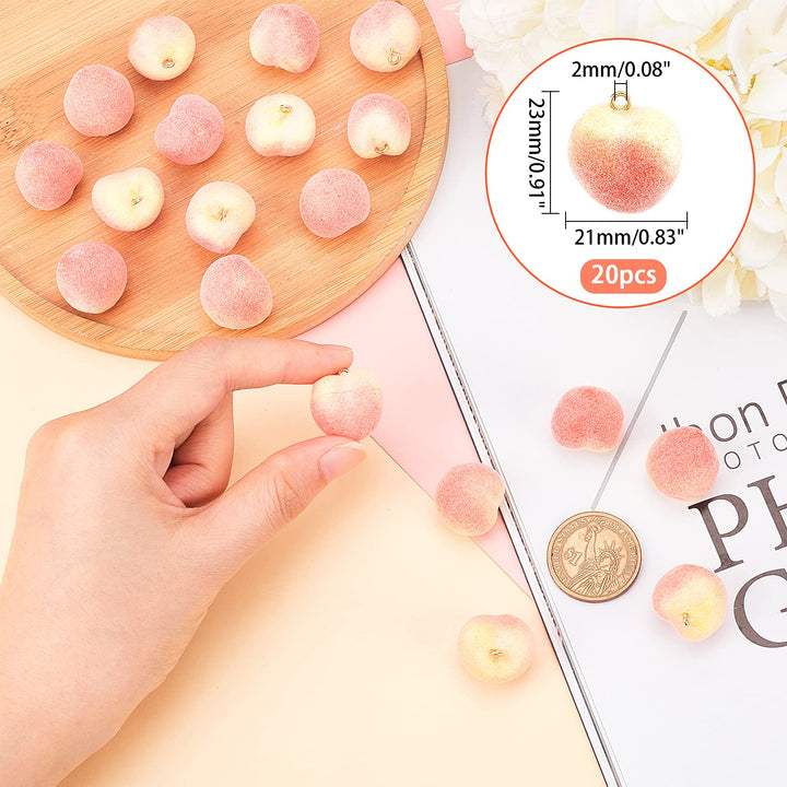 20pcs Peach Charms Pendants Fruit Simulation Pendants Pink Peach Charms with Connector Ring for Summer Style Bracelet Earrings Necklace Jewelry Making Keychain, 23x21x19mm