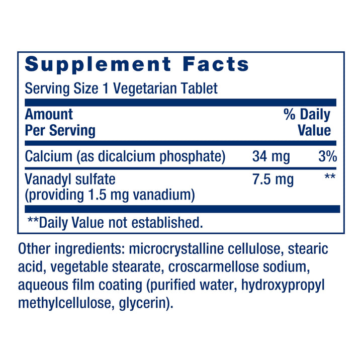 Vanadyl Sulfate, Trace Mineral, Vanadium, Healthy glycemic Balance, Healthy Metabolism, Hormone Function, Gluten-Free, Non-GMO, Vegetarian – 100 Tablets