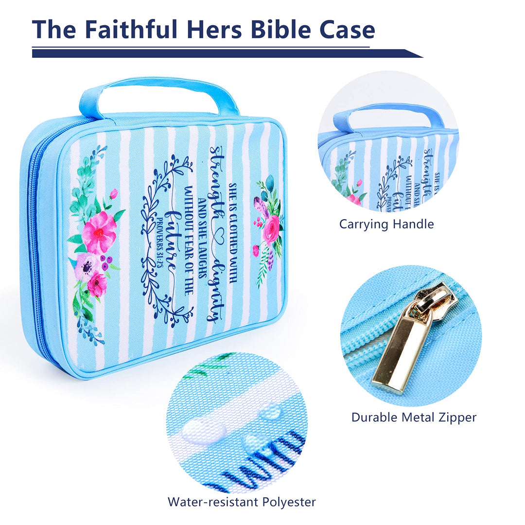 Floral Bible Cover Case with Scripture Carrying Book Case Church Bag with Protective with Handle, Zipper and Pockets for Standard Size Bible, Gift for Women Girl Kids 11“x8.5”x2.5