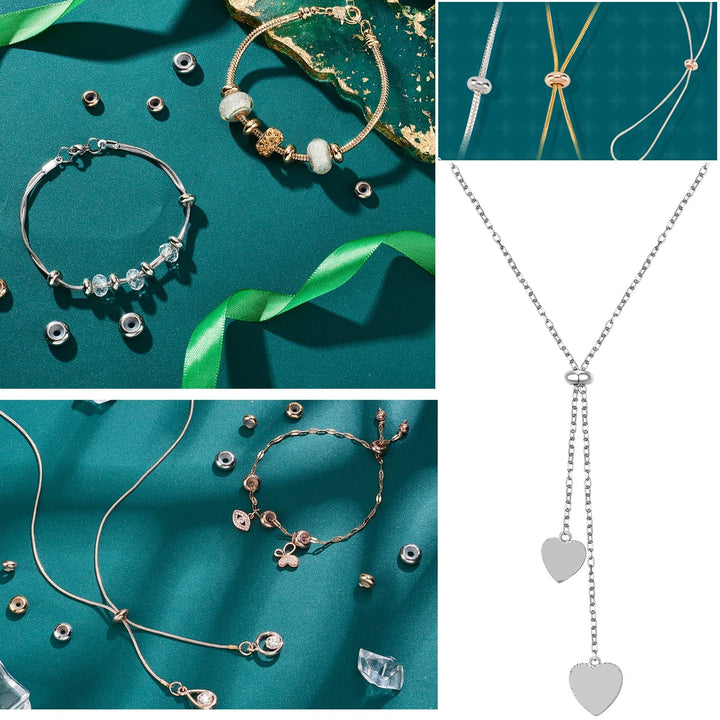 304 Stainless Steel Slider Beads 30pcs Stopper Beads 7mm 8mm 10mm Adjustable Beads Slider Metal Loose Beads with Rubber Inside for Bracelets Necklaces Chain Jewelry Making Hole: 1~3mm