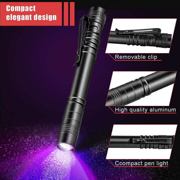 2 Pieces UV Black Light Flashlight Small Blacklight Flashlights Pen Lights for Leak, Pet Urine, Hotel Inspection, Dry Stain and Dye Detector, 5.2 Inches Long