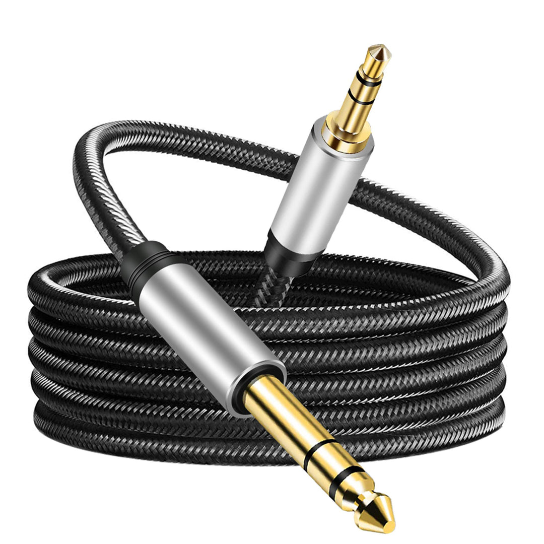 3.5 mm to 6.35 mm Audio Cable 12Ft, Gold-Plated Terminal Silver Color Zinc Alloy Housing 3.5mm 1/8 Male TRS to 6.35mm 1/4 Male TRS Nylon Braided Stereo Audio Cable for Cellphone, Amplifiers(12Ft/4M)