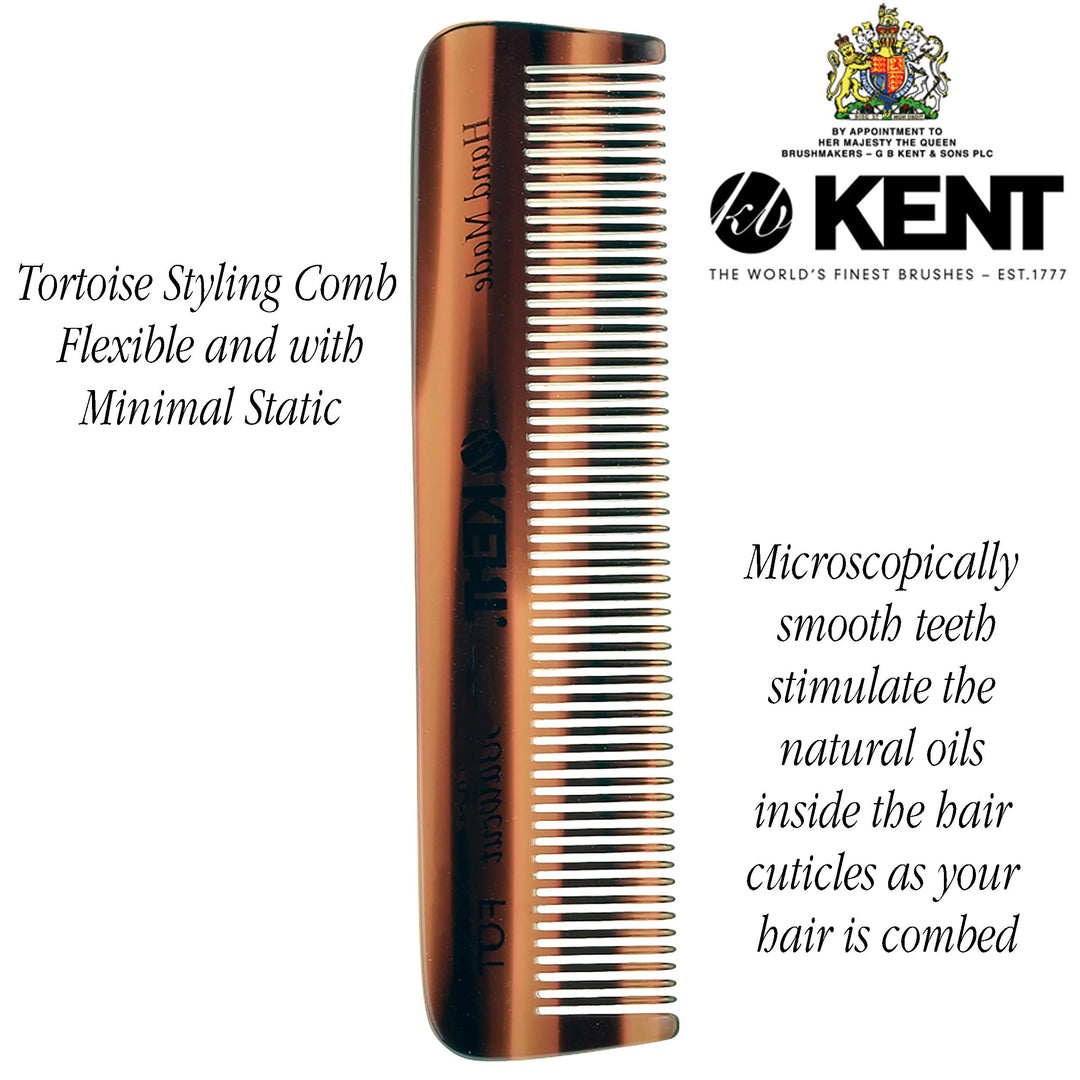 Kent FOT Handmade Fine Tooth Saw Cut Comb - Pocket Travel Styling Comb for Thinning Hair and Beards