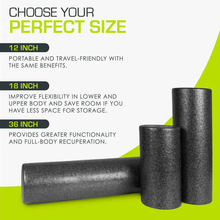 High Density Foam Rollers 36 - inches long, Firm Full Body Athletic Massager for Back Stretching, Yoga, Pilates, Post Workout Trigger Point Release, Black