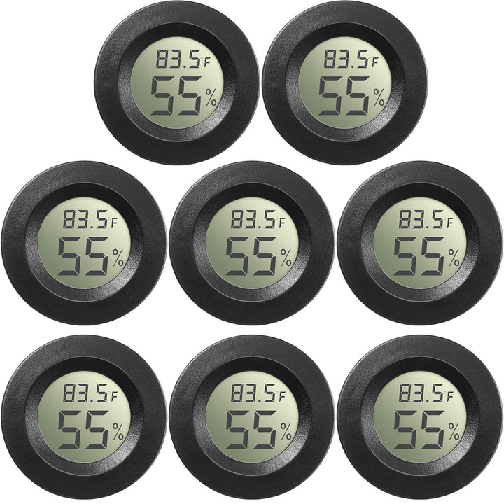 8 Pcs Mini Hygrometer Thermometer Round Digital Humidity Gauge Monitor Electronic Humidity Temperature Meter LCD Display Indoor Outdoor Hygrometer Thermometer for Home Kitchen (Black)