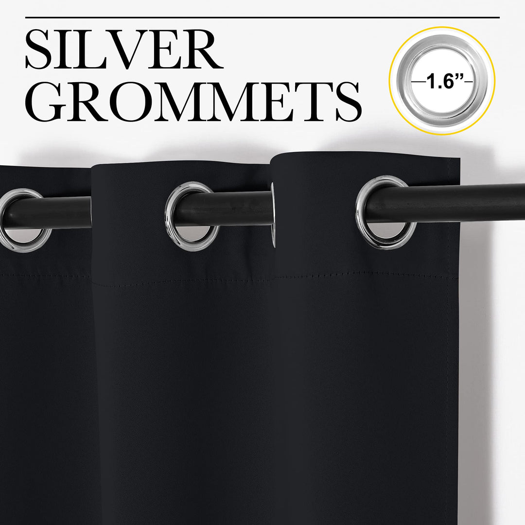 Halloween Pitch Black Solid Thermal Insulated Grommet Blackout Curtains/Drapes for Bedroom Window (2 Panels, 42 inches Wide by 63 inches Long, Black)