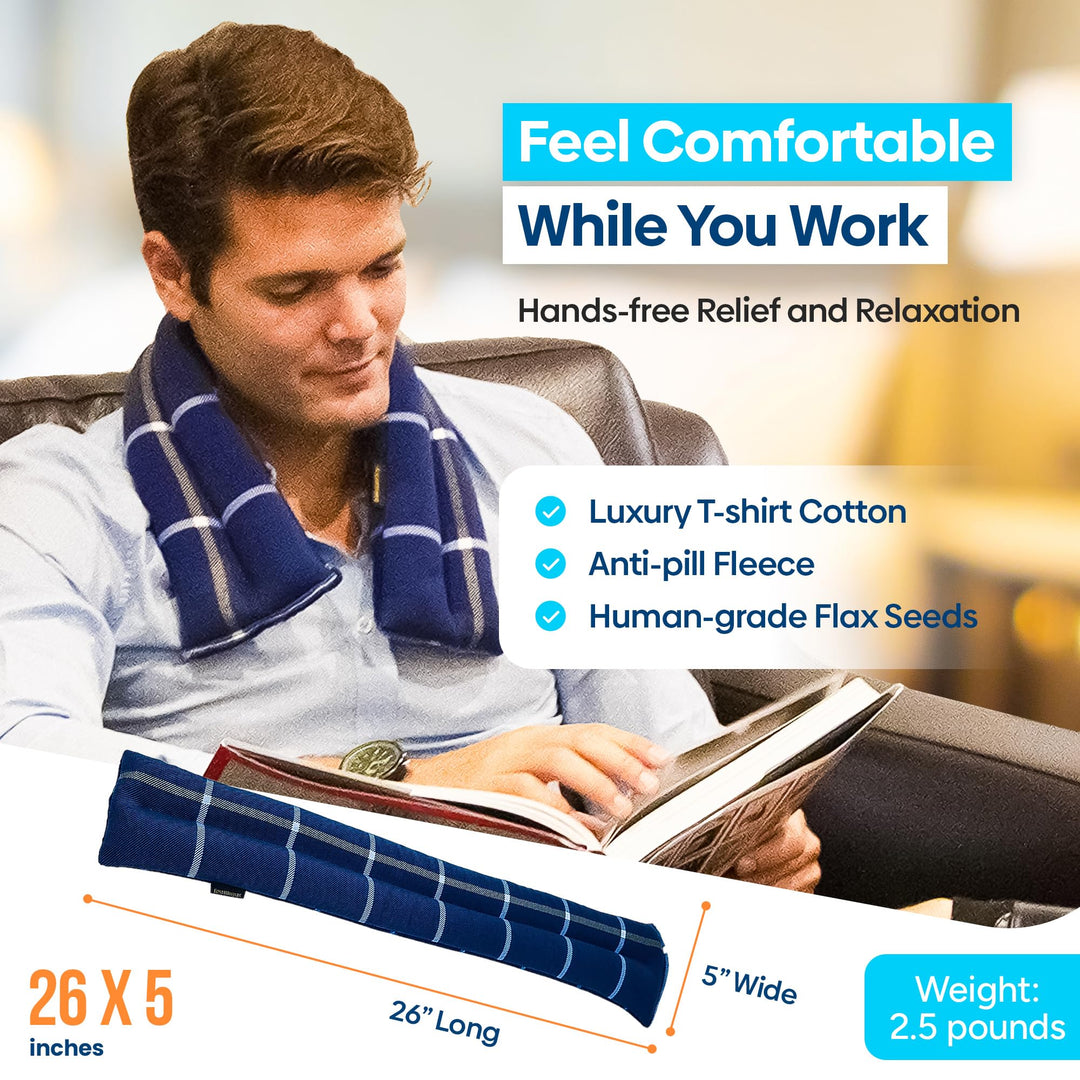 Microwave Heating Pad, Microwavable Moist Heated Neck and Shoulder Wrap, Versatile Weighted Beanbag Cold Pack or Warm Compress for Pain Relief, 26x5 Inches, Ocean Blue