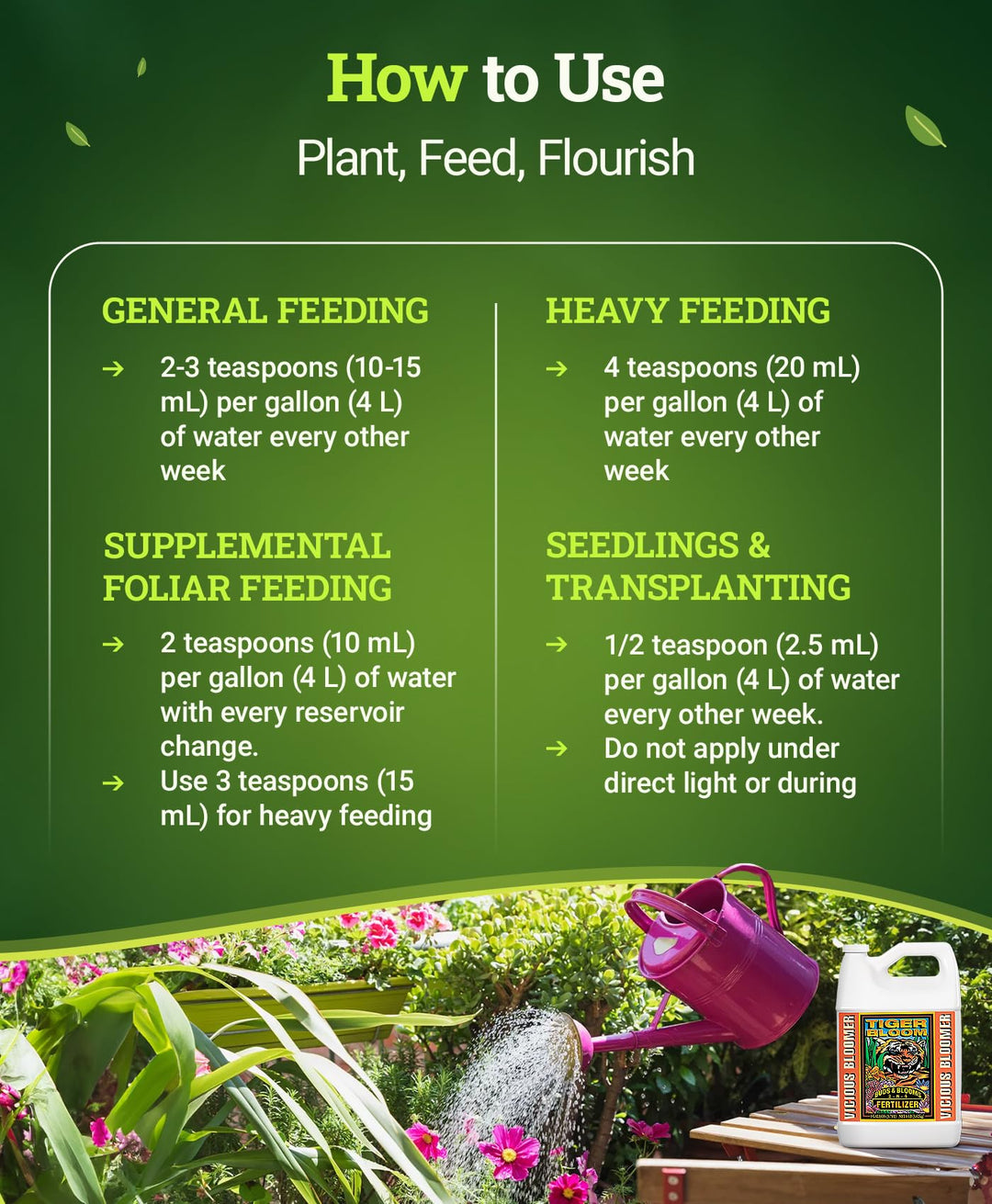 Tiger Bloom Liquid Fertilizer Concentrate - Fast Acting Formula for Vicious Growth with Phosphorus - Encourages Fruit, Flower & Bud Development, NPK 2-8-4 (Gallon)