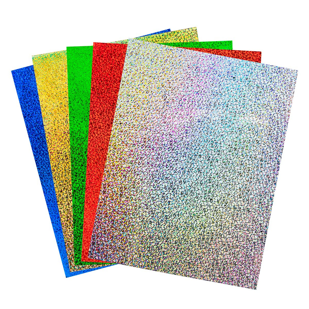 Holographic Self-Adhesive Paper, 5 Sheets, 8.5 x 11- Inch, Sparkle, 5 Assorted Colors