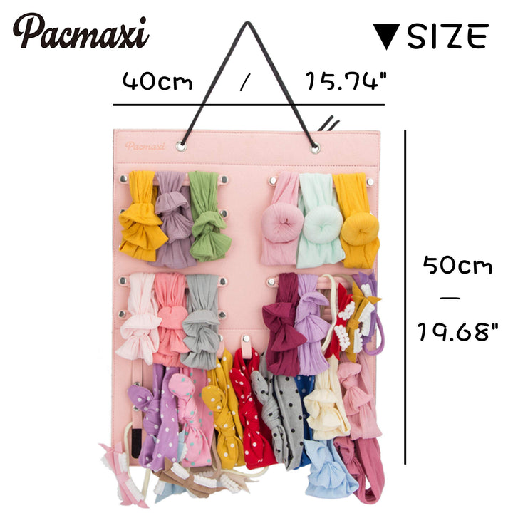 Hanging Baby Girl Headbands Storage Organizer, Newborn Headbands and Bows Holder(10 Snap Band+18 Snaps,Pink)