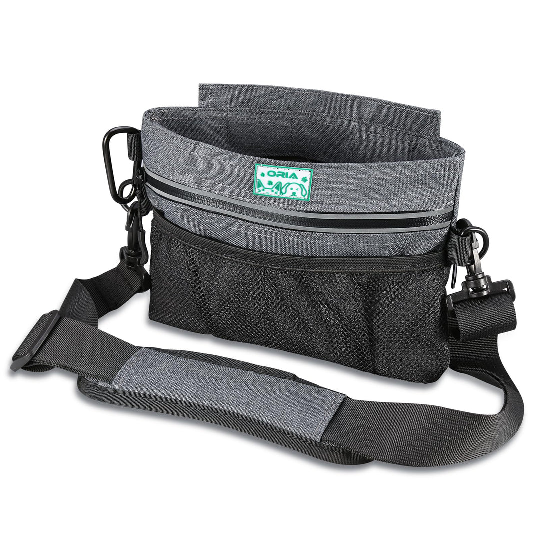 Dog Treat Training Pouch, Pet Out Training Belt Bag, Dog Food Bag with Removable Inner Pocket, Built-in Poop Bag Dispenser, Dog Training Bag, Gray