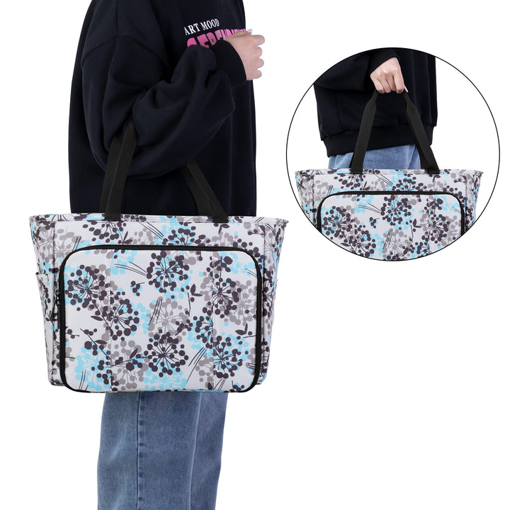 Knitting Tote Bag, Yarn Storage Bag with Pockets for Crochet Hooks, Knitting Needles, Knitting Project and Accessories, Purple (Bag Only, Patented Design)