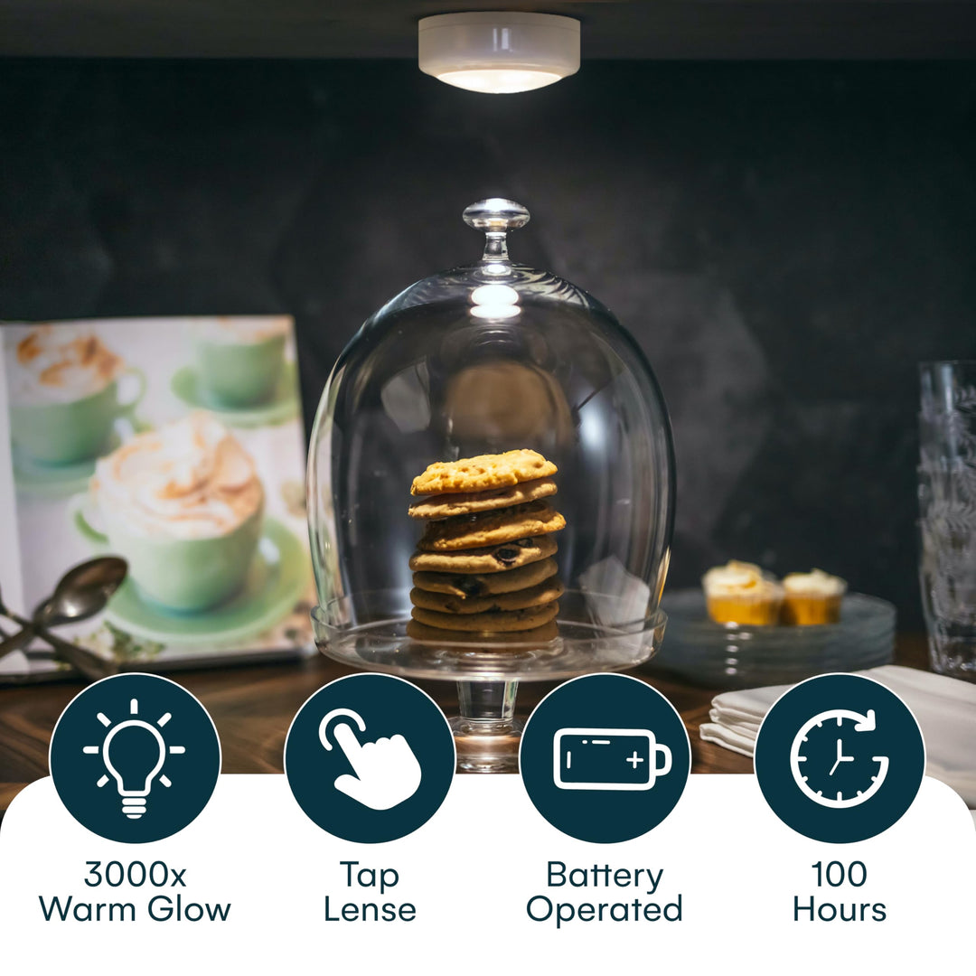 Wireless LED Puck Lights with Remote Control - Battery Operated Lights and Warm Light Under Cabinet, Closet, or Kitchen - Stick On Lights, Under Counter Lighting - Pack of 3, White