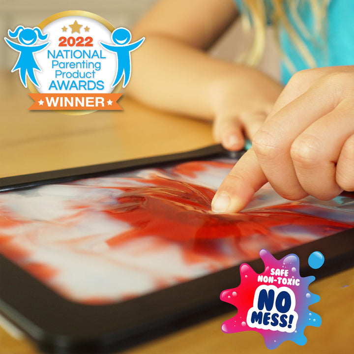 DoodleJamz JellyBoards — Squishy Drawing Pads Filled with Non-Toxic Sensory Gel – No-Mess Fidget Art – ASMR – Re-usable for Endless Artistic Creations (Blue and Red Gel)