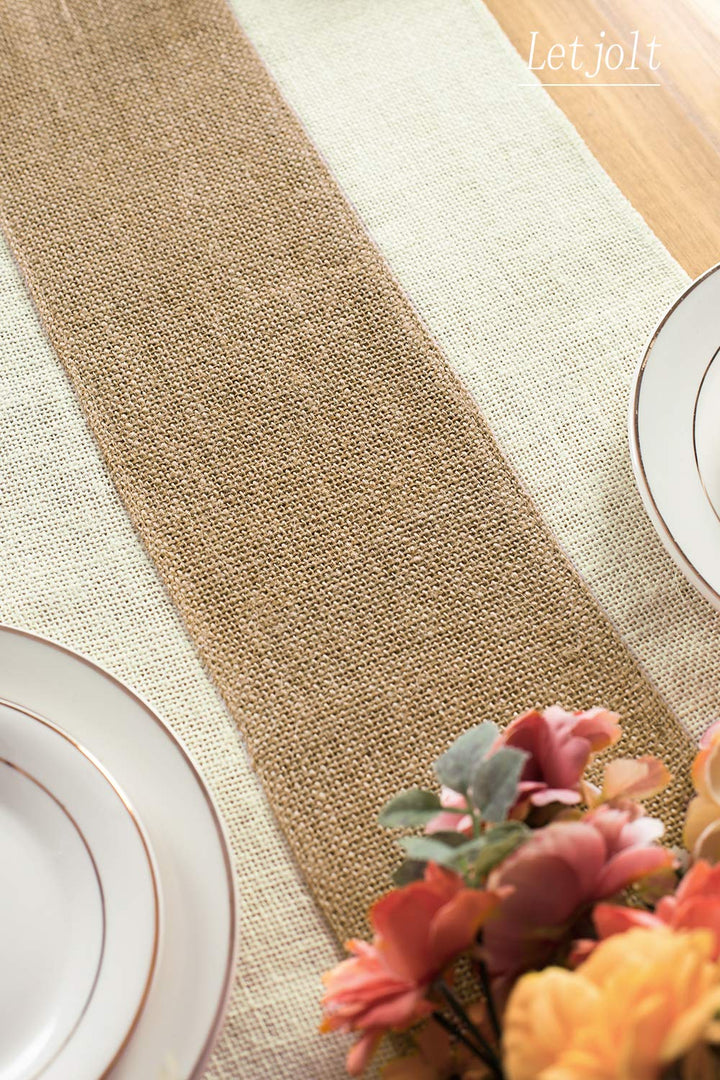 Burlap Table Runner Farmhouse Thanksgiving Table Runner Christmas Table Runner Jute Woven Fabric, Light Colour Edge 12x72 Inches