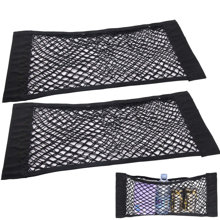 2 Pack Car Trunk Net Mesh Auto Cargo Storage Organizer Small Elastic SUV Netting Pocket Wall Sticker Add on Pouch Bag, 24 x 10 inch