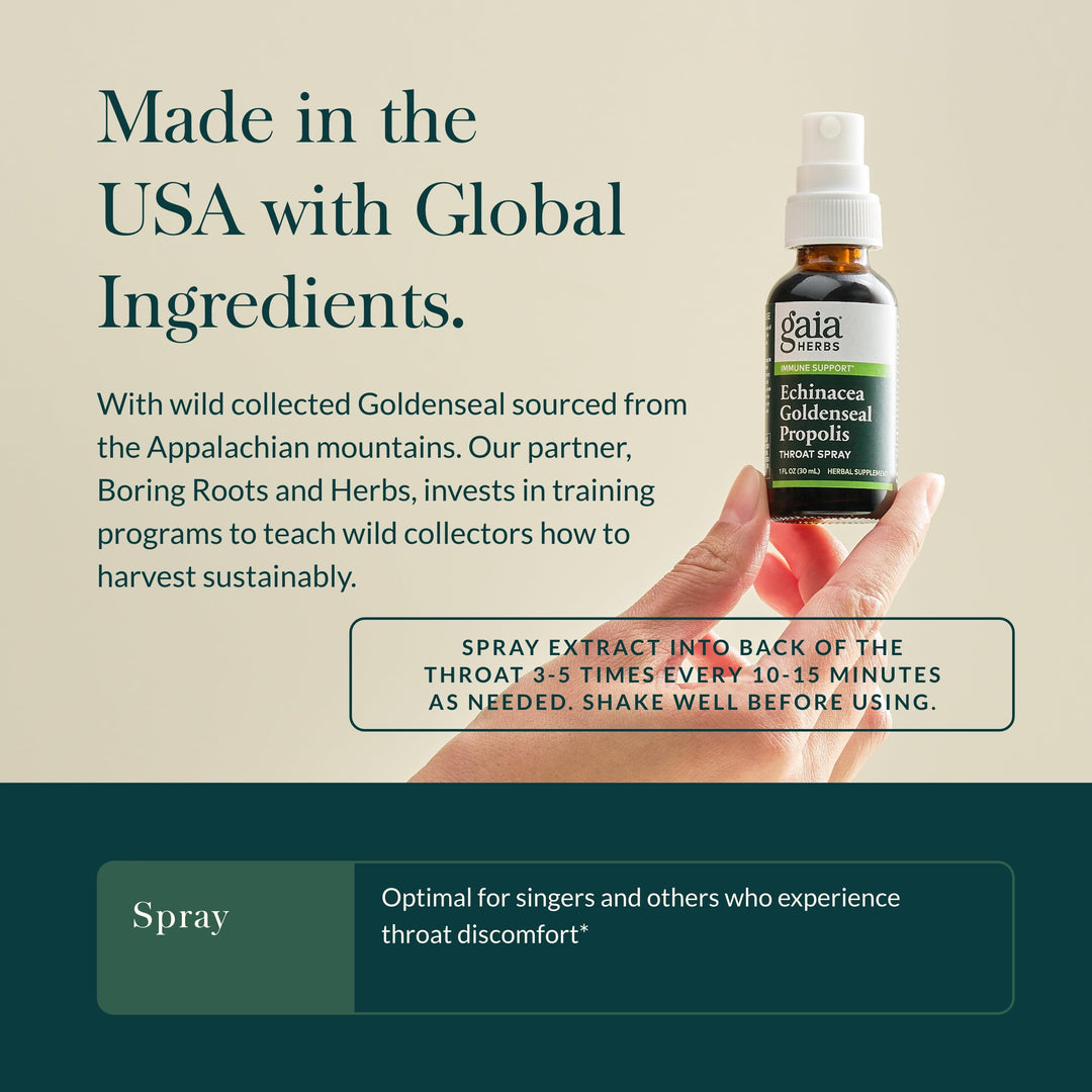 Echinacea Goldenseal Propolis Throat Spray - for Immune Support & Throat Health - with Licorice Root, Thyme, Echinacea, Peppermint & Oregon Grape - Organic 1 Fl Oz Spray Bottle