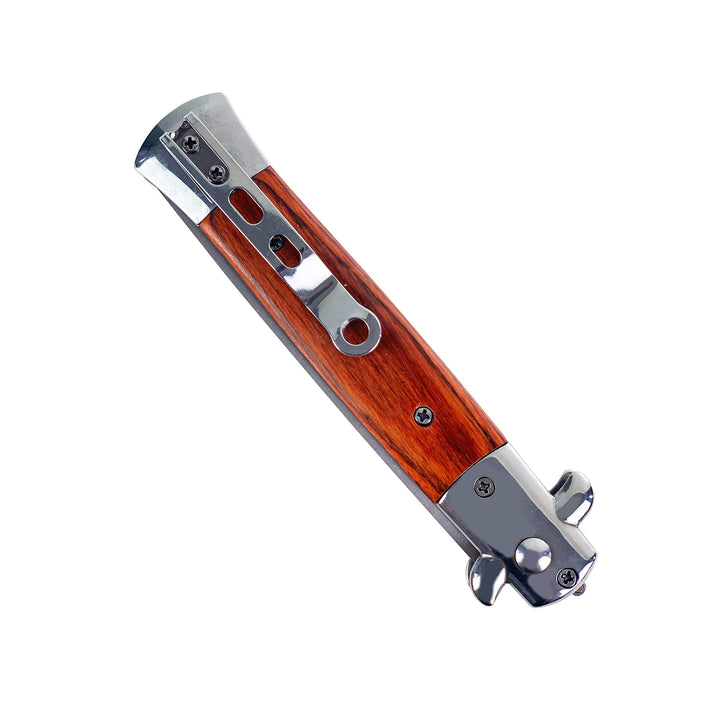Pocket Knife Hair Brush Automatic Push Button Folding Barber (Wood Grain)