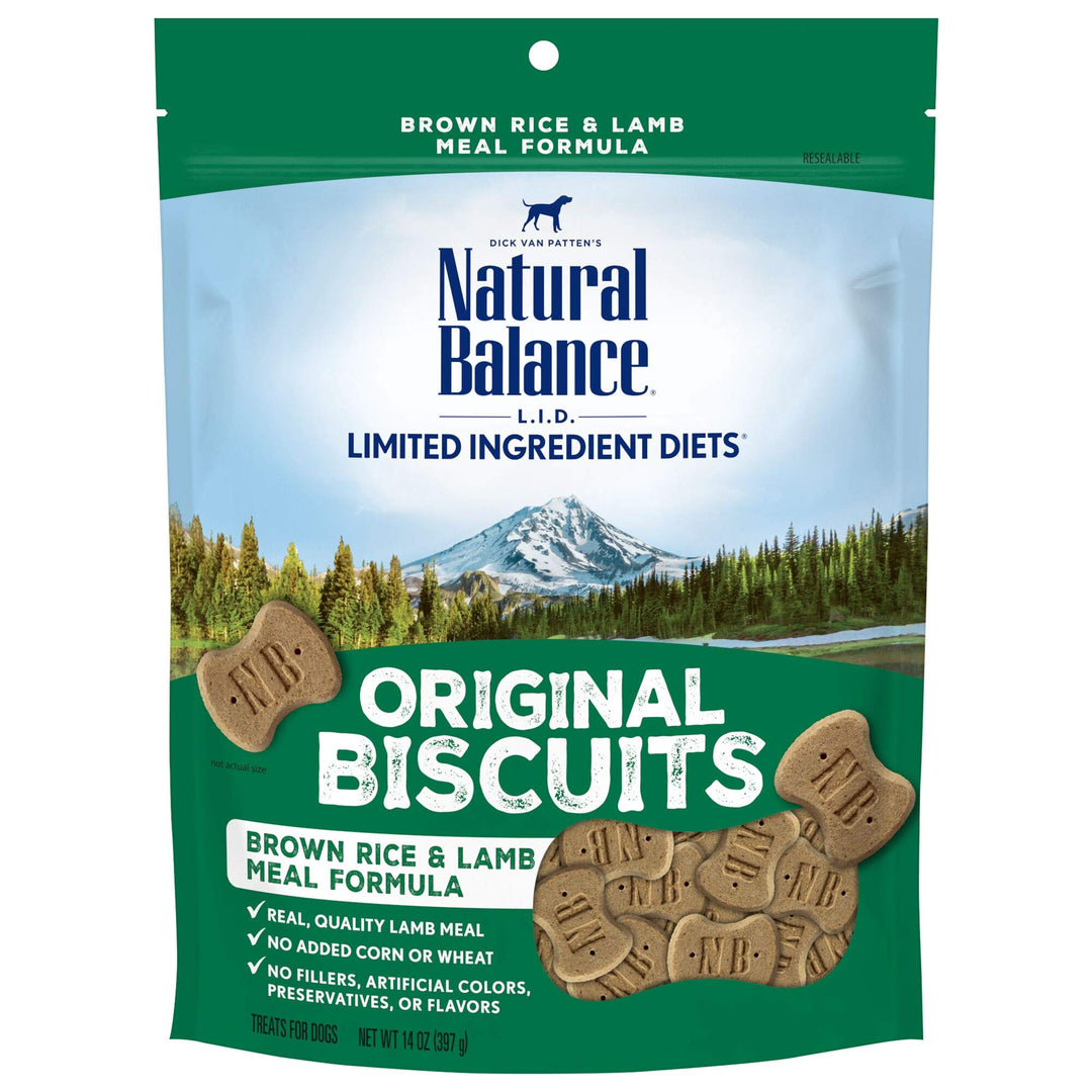 Limited Ingredient Original Biscuits | Brown Rice & Lamb Dog Treats for Adult Dogs of All Breeds | 14-oz. Pouch