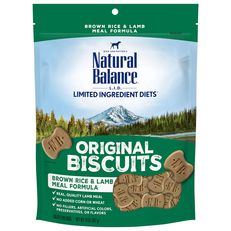Limited Ingredient Original Biscuits | Brown Rice & Lamb Dog Treats for Adult Dogs of All Breeds | 14-oz. Pouch