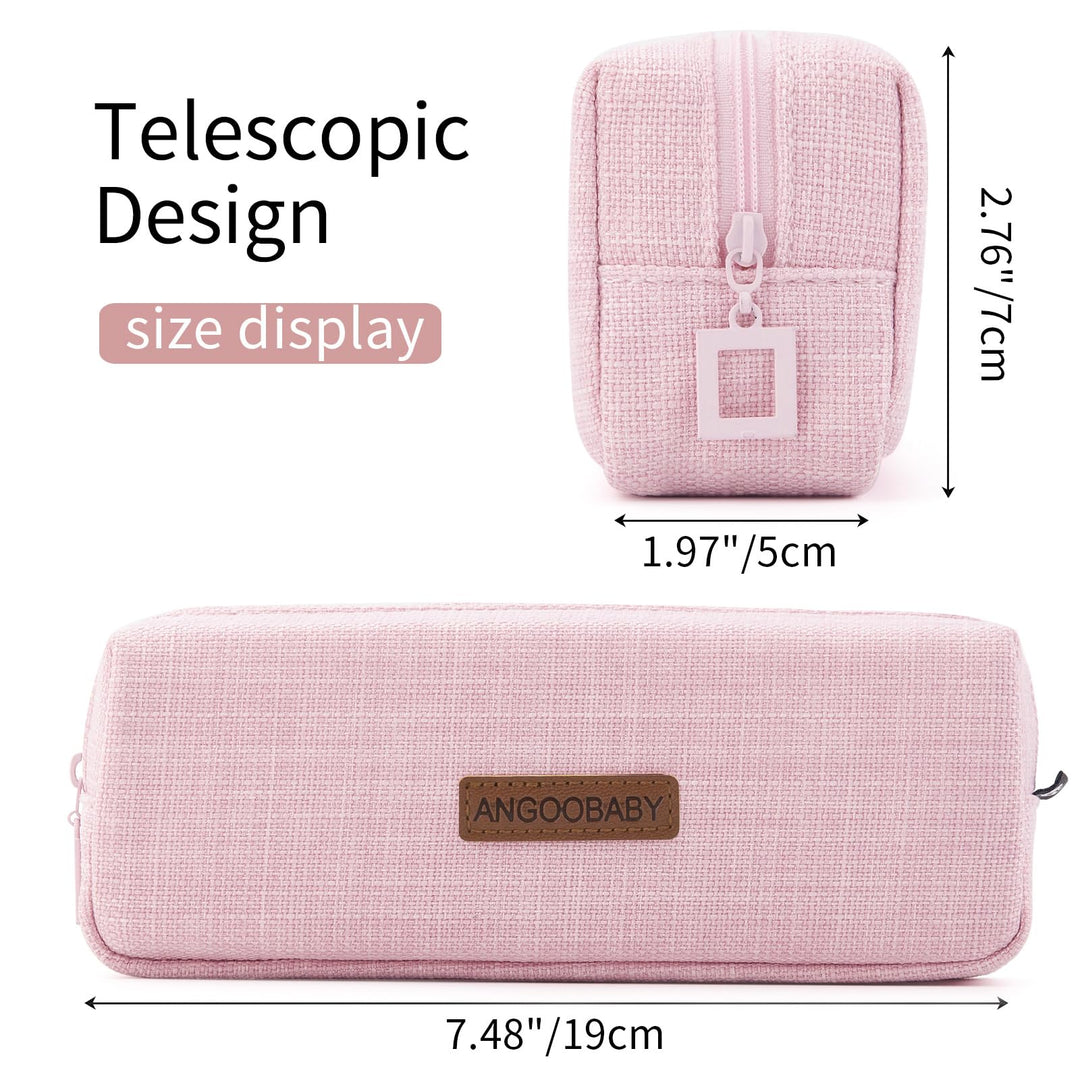 Small Pencil Case Student Pencil Pouch Coin Pouch Cosmetic Bag Office Stationery Organizer for Teen School-Pink