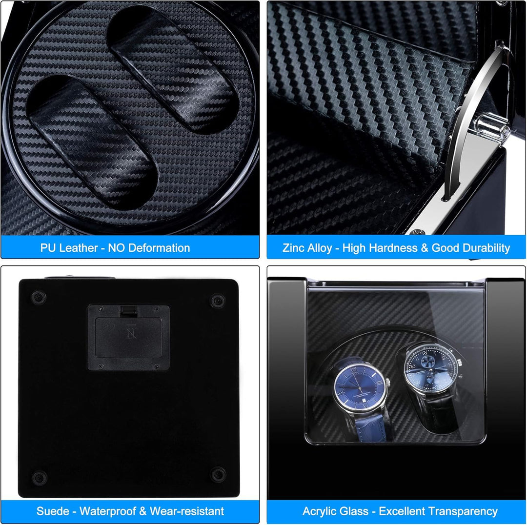 Watch Winder for Rolex, Automatic Watch Winder Box, Double Watch Winder with Japanese Quiet Motor Battery Powered or AC Adapter Black