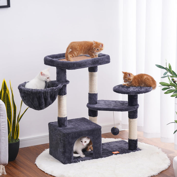 Cat Tree Cat Tower Condo with Sisal-Covered Scratching Posts and Cooling mat for Kitten Smoky Gray HCT001SG