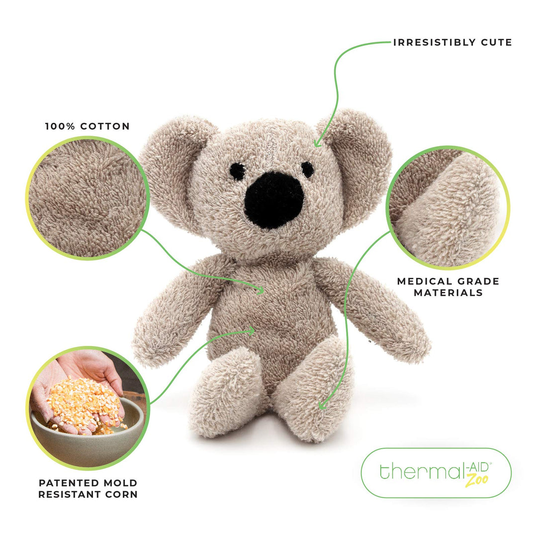 Zoo - Mini Microwavable Stuffed Animal - Plush Toy and Hot Cold Pack - Ollie The Koala - 3.15 x 2.6 x 9.3 in