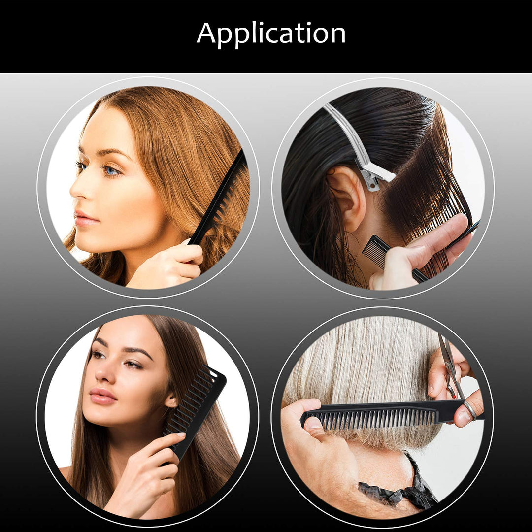 Barber Hair Styling Comb Set with Duck Bill Clips, 10 Pieces Each, Salon Anti-static Stylists Comb Clip Set for Women Men (Black)
