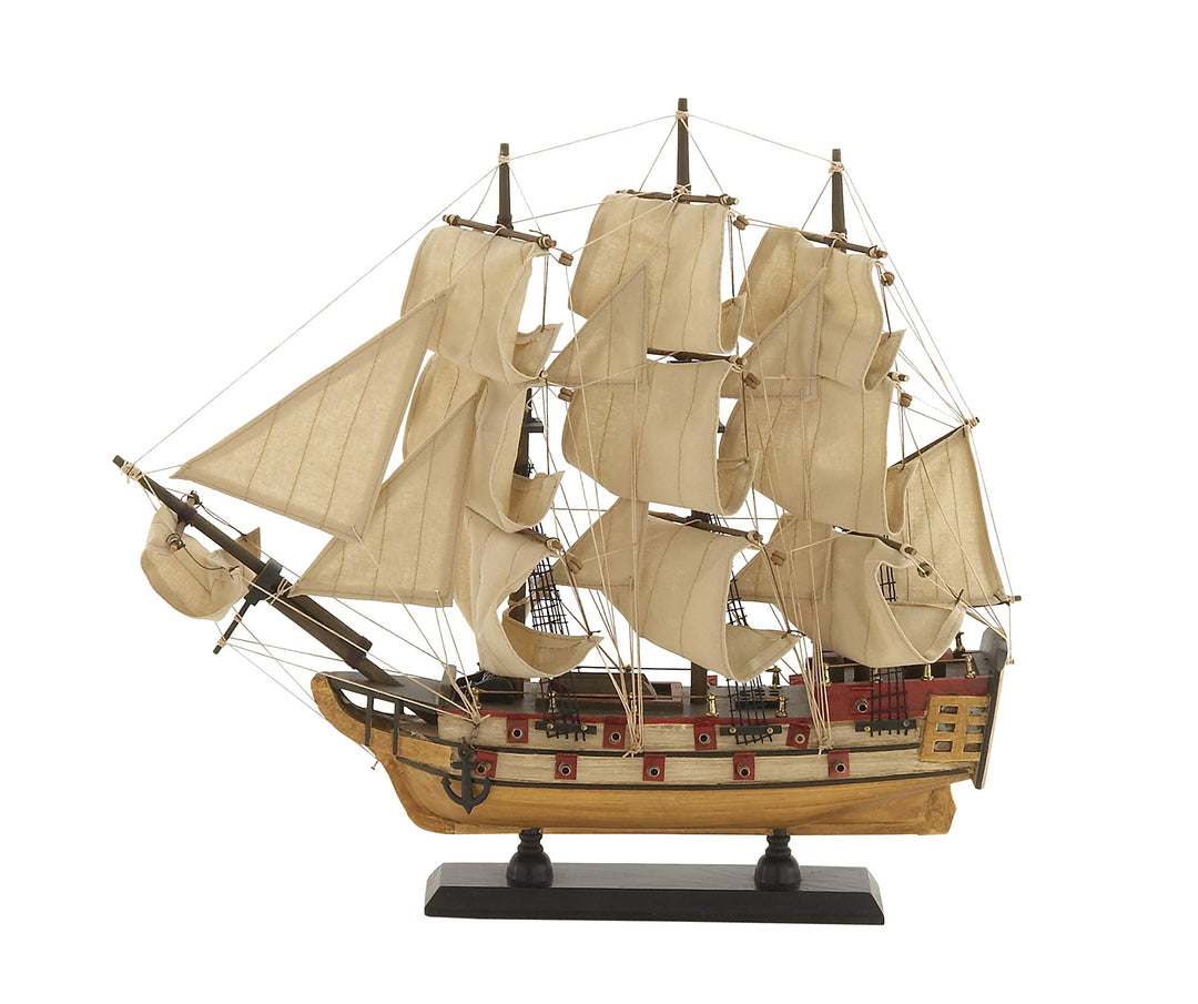 Wood Sail Boat Decorative Sculpture Home Decor Statue with Lifelike Rigging, Accent Figurine 15 x 3 x 14, Beige