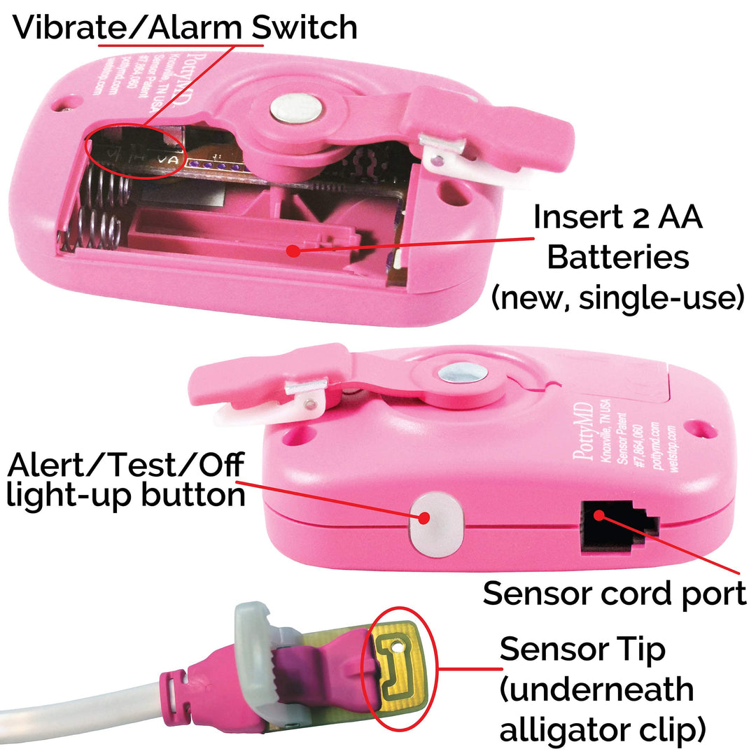 3 Pink Bedwetting Enuresis Alarm with Sound and Vibration Bed Monitor For Bedwetters, Proven Solution for over 35 years