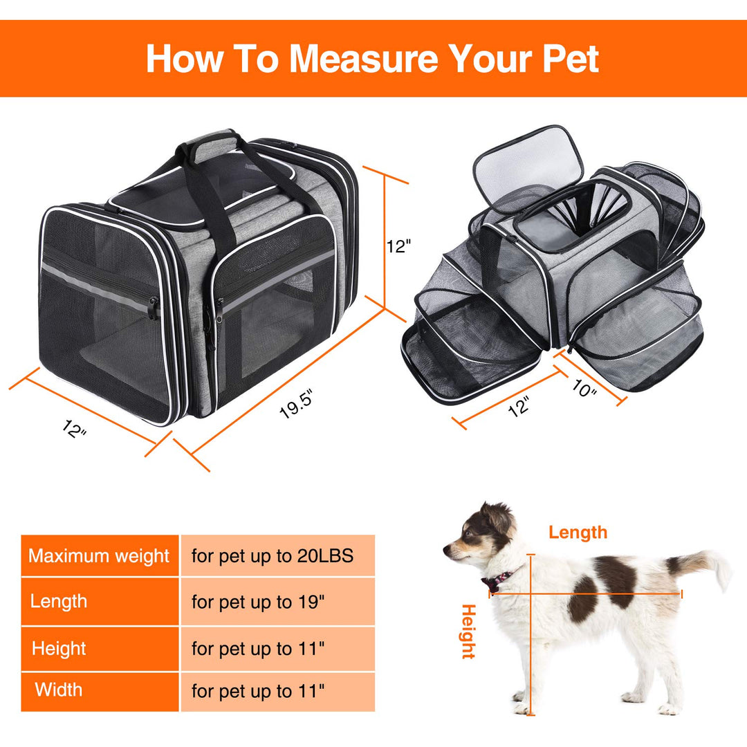 TSA Airline Approved Soft Sided Pet Carrier Top Loading 4 Side Expandable Large Travel Cats Carrier Collapsible with 3 Removable Washable Pads and 3 Pockets for Cats Kitten and Small Dogs