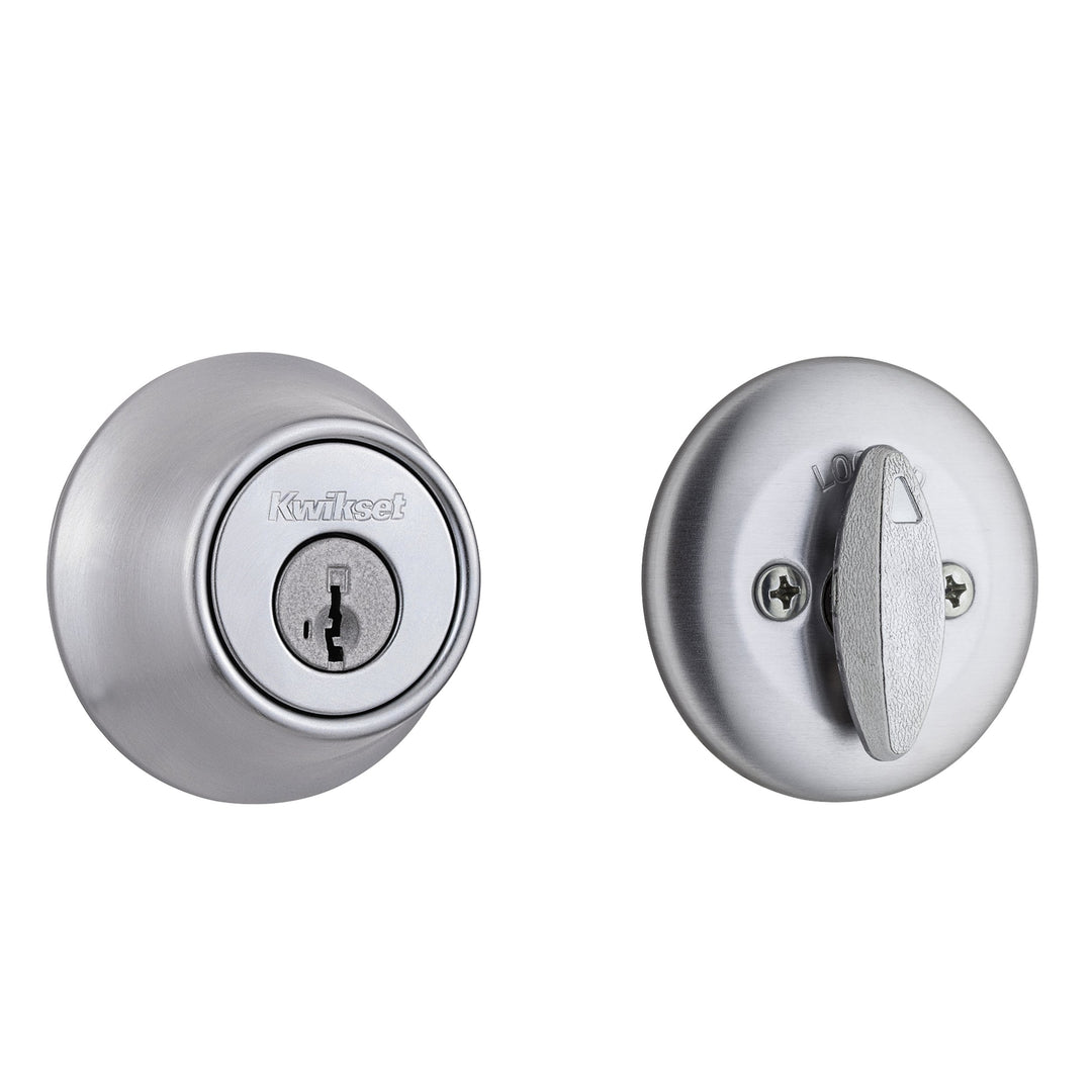 660 Deadbolt Deadbolt Lock, Satin Chrome Round Exterior Keyed Front Entry Door, Pick Resistant SmartKey Rekey Security, Single Cylinder Dead Bolt