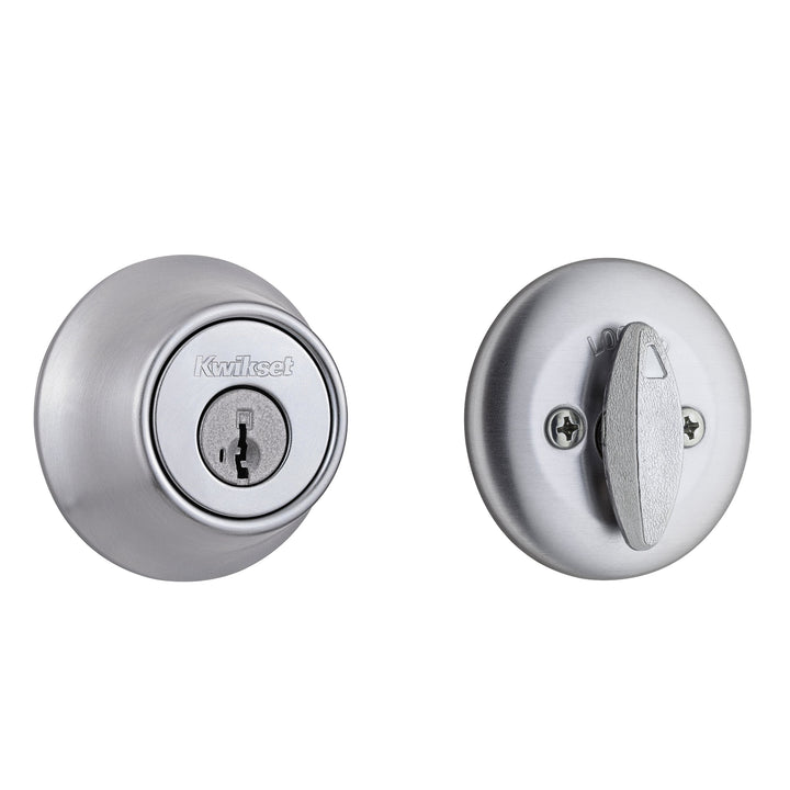 660 Deadbolt Deadbolt Lock, Satin Chrome Round Exterior Keyed Front Entry Door, Pick Resistant SmartKey Rekey Security, Single Cylinder Dead Bolt