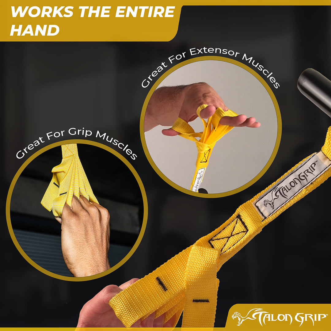 Talon Pull Up Grip Strength Straps - Nylon Finger and Thumb Loops for Grip Training, Rock Climbing, Hand and Arm Strengthener (Yellow)