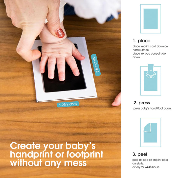 Newborn Baby Handprint and Footprint Kit - No Mess Clean-Touch Ink Pad With Impression Cards, Safe for Skin, Perfect Keepsake for Family, Acid-Free, Smudge-Proof, Black, 3 Piece Set