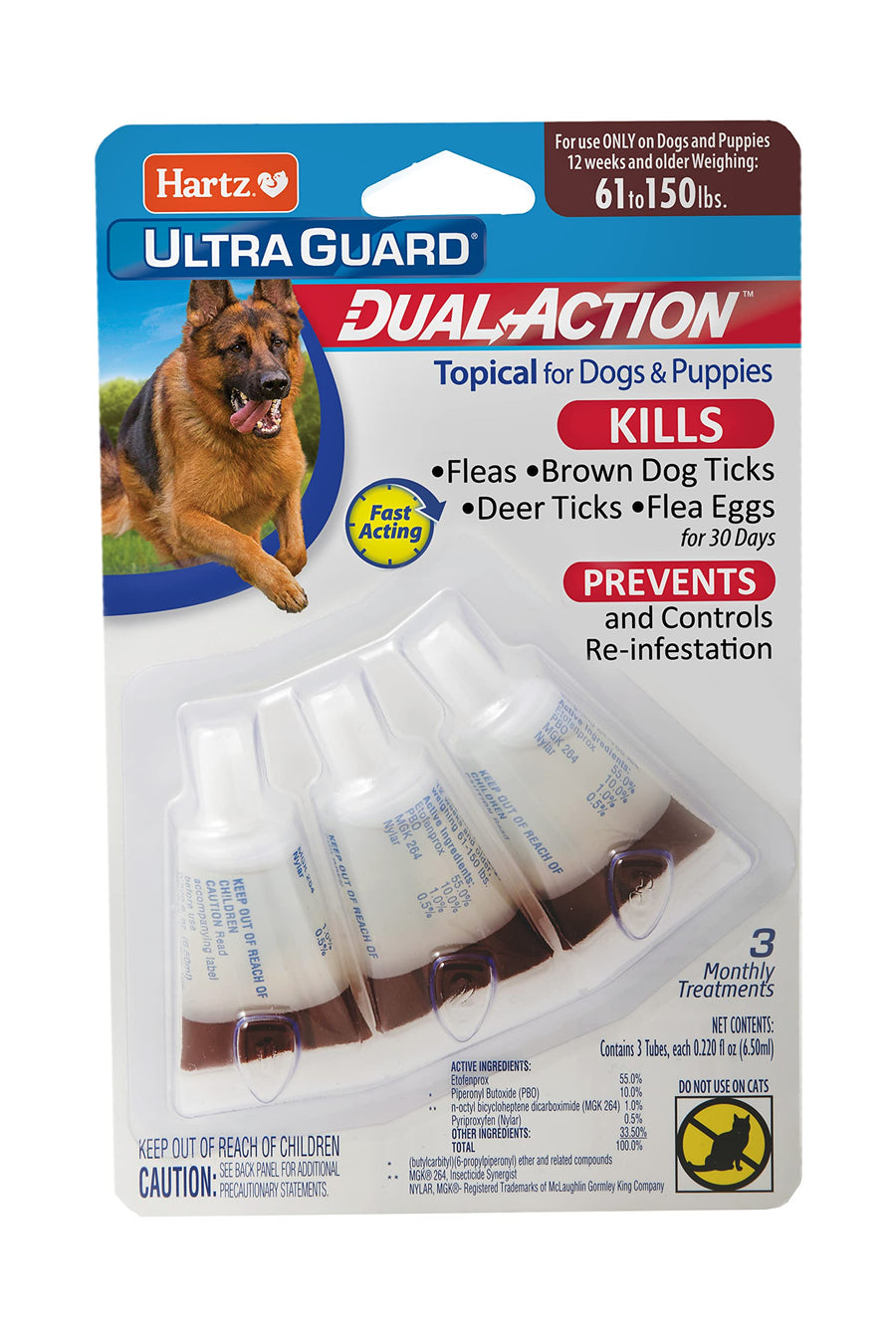 UltraGuard Dual Action Topical Flea & Tick Treatment for Dogs and Puppies - 61-150lbs, 3 Monthly Treatments