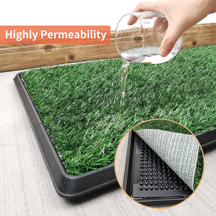 Dog Grass Pet Loo Indoor/Outdoor Portable Potty, Dog Litter Box, Artificial Grass Patch Bathroom Mat and Washable Pee Pad for Puppy Training, Full System with Trays (Pet Training Tray, 20x16)