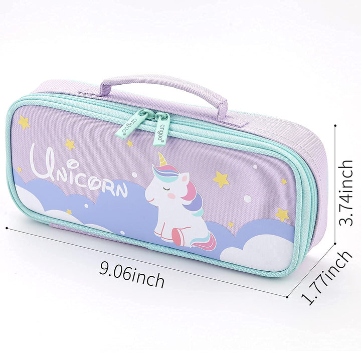 Cute Pencil Case Unicorn Pencil Pouch Medium Capacity Portable Multifunction Pen Bag with Compartments for Girls Kids Teen -Purple