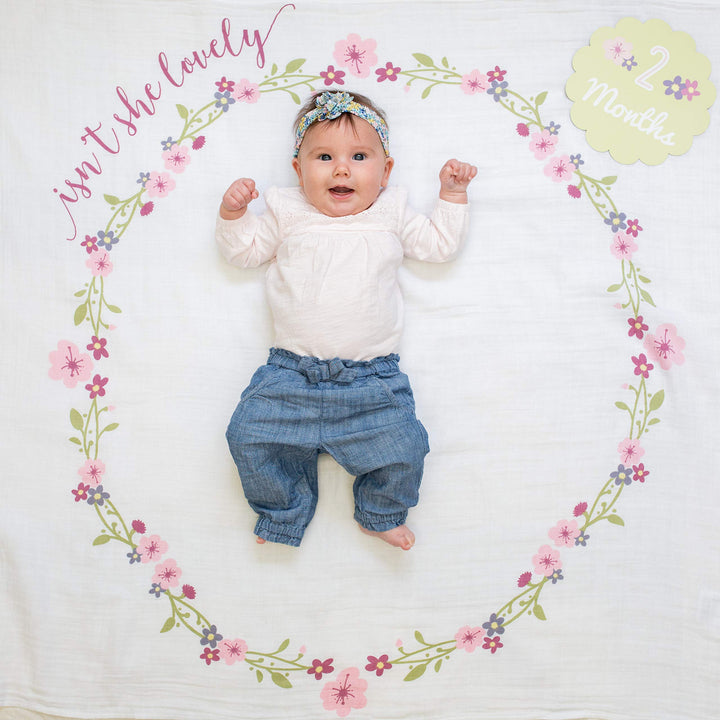 Baby’s First Year Milestone Blanket and Card Set | 40in x 40in (Isn't She Lovely)