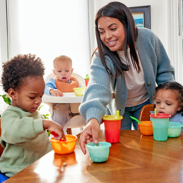 Take & Toss Spill Proof Sippy Cups - Rainbow Party Pack - Reusable Toddler Cups - Kids Cups and Snap On Lids for Ages 9 Months and Up - 20 Count