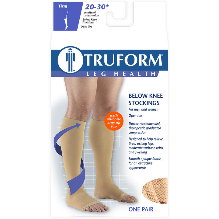 Truform Open Toe, Knee High 20-30 mmHg Compression Stockings, Beige, Large